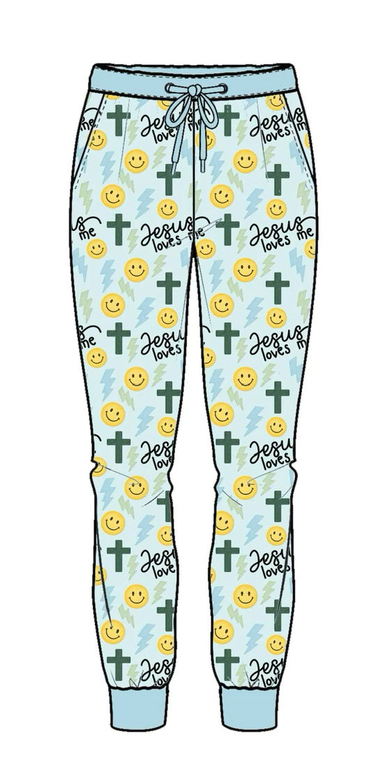 Blue Jesus Loves Me Adult Joggers
