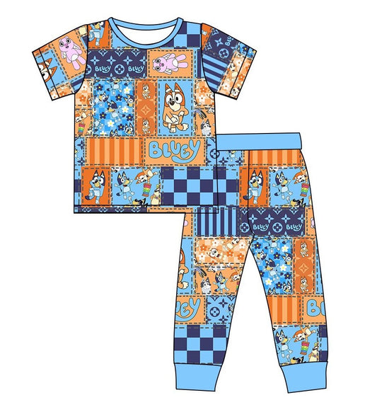 Blue and Orange Pups Patchwork Set