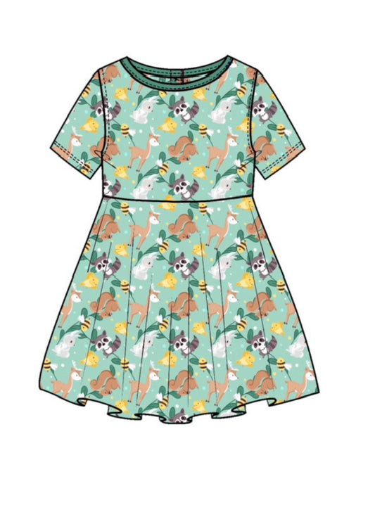 Spring Animals Short Sleeve Dress