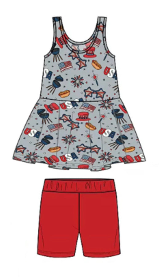 USA Peplum Tank and Biker Shorts